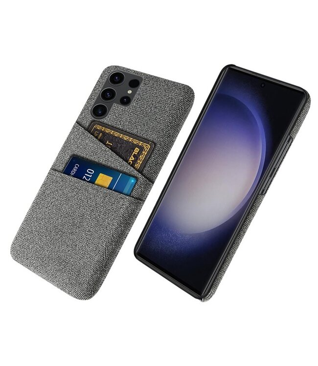 SoFetch Grijs Pasjeshouder Stoffen Hybride Hoesje voor de Samsung Galaxy S24 Ultra