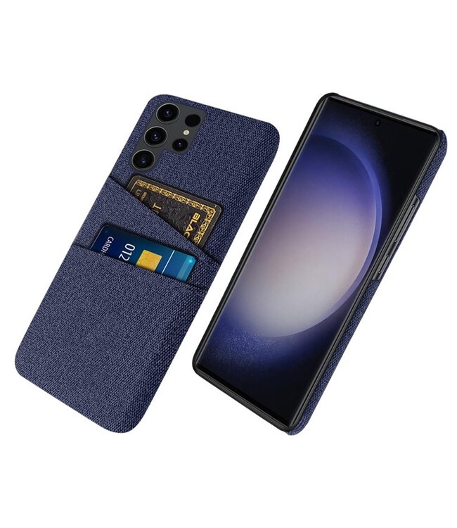 SoFetch Blauw Pasjeshouder Stoffen Hybride Hoesje voor de Samsung Galaxy S24 Ultra