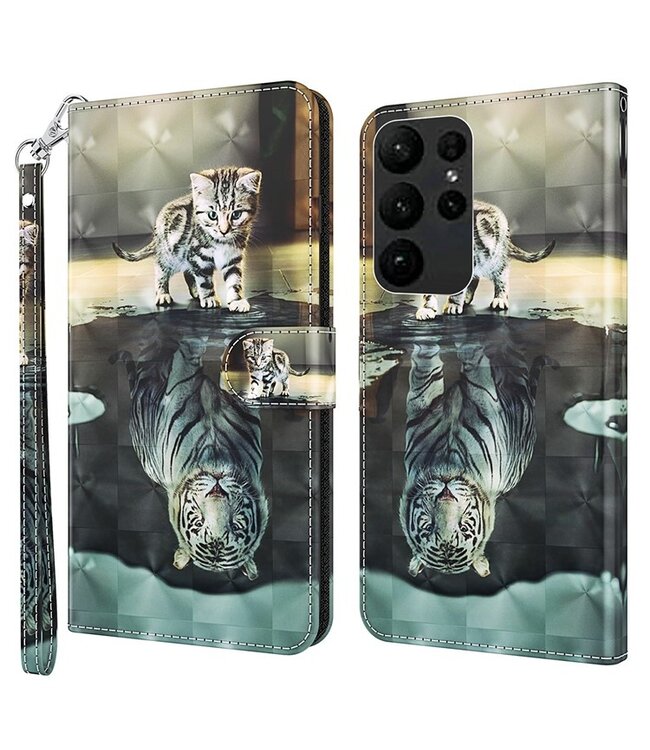 SoFetch  Kitten en Tijger Bookcase Hoesje voor de Samsung Galaxy S24 Ultra