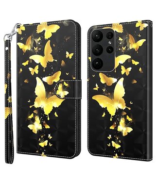 SoFetch Gouden Vlinders Bookcase Hoesje Samsung Galaxy S24 Ultra