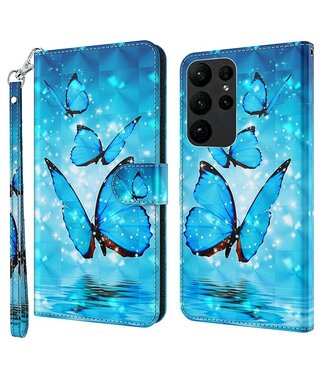 SoFetch Blauwe Vlinders Bookcase Hoesje Samsung Galaxy S24 Ultra