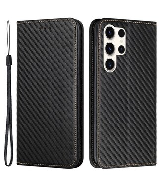 SoFetch Zwart Carbon Bookcase Hoesje Samsung Galaxy S24 Ultra