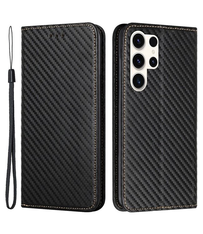 SoFetch Zwart Carbon Bookcase Hoesje voor de Samsung Galaxy S24 Ultra