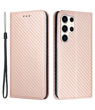 SoFetch Rozegoud Carbon Bookcase Hoesje Samsung Galaxy S24 Ultra