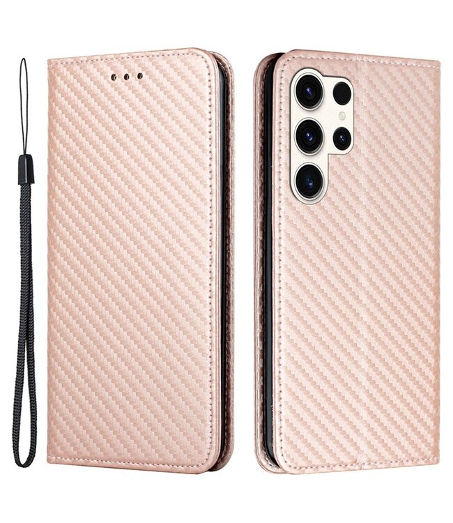 SoFetch Rozegoud Carbon Bookcase Hoesje voor de Samsung Galaxy S24 Ultra