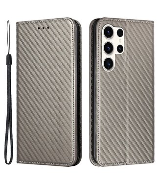 SoFetch Grijs Carbon Bookcase Hoesje Samsung Galaxy S24 Ultra
