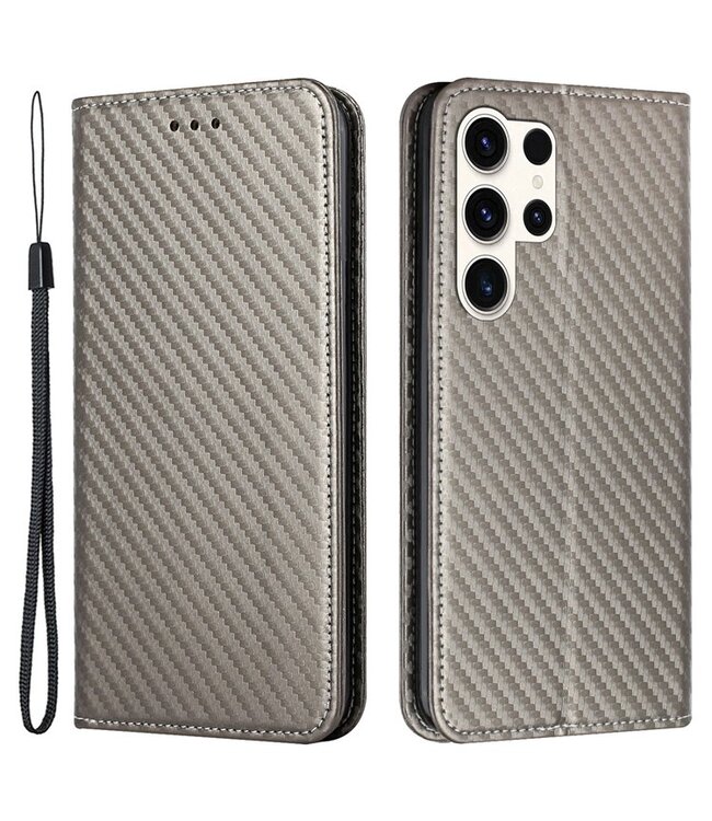 SoFetch Grijs Carbon Bookcase Hoesje voor de Samsung Galaxy S24 Ultra