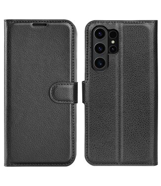 SoFetch Zwart Litchee Bookcase Hoesje Samsung Galaxy S24 Ultra