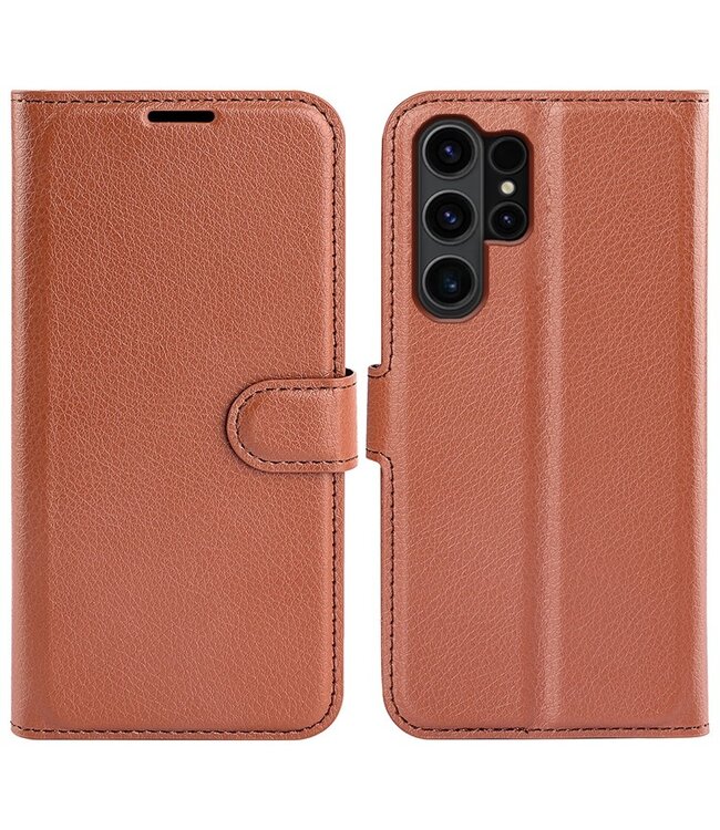 SoFetch Bruin Litchee Bookcase Hoesje voor de Samsung Galaxy S24 Ultra