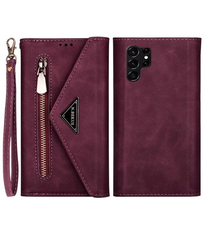 N.Bekus Bordeaux Rood Portemonnee Modern Bookcase Hoesje voor de Samsung Galaxy S24 Ultra