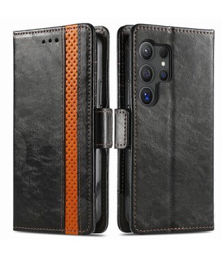 SoFetch Zwart RFID Splitleder Bookcase Hoesje Samsung Galaxy S24 Ultra