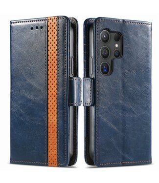 SoFetch Donkerblauw RFID Splitleder Bookcase Hoesje Samsung Galaxy S24 Ultra