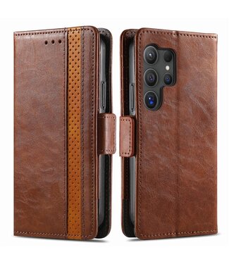 SoFetch Donkerbruin RFID Splitleder Bookcase Hoesje Samsung Galaxy S24 Ultra