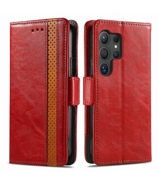 SoFetch Rood RFID Splitleder Bookcase Hoesje Samsung Galaxy S24 Ultra