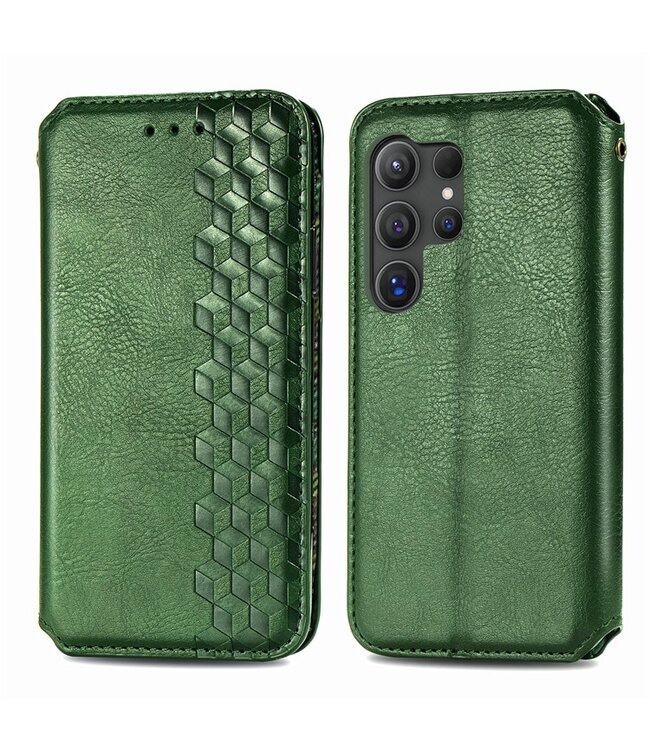 SoFetch Groen Geometrisch Bookcase Hoesje voor de Samsung Galaxy S24 Ultra
