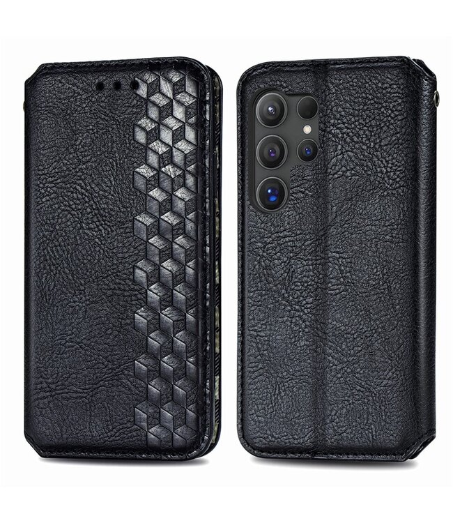 SoFetch Zwart Geometrisch Bookcase Hoesje voor de Samsung Galaxy S24 Ultra
