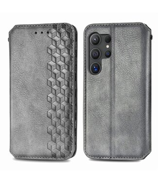 SoFetch Grijs Geometrisch Bookcase Hoesje Samsung Galaxy S24 Ultra