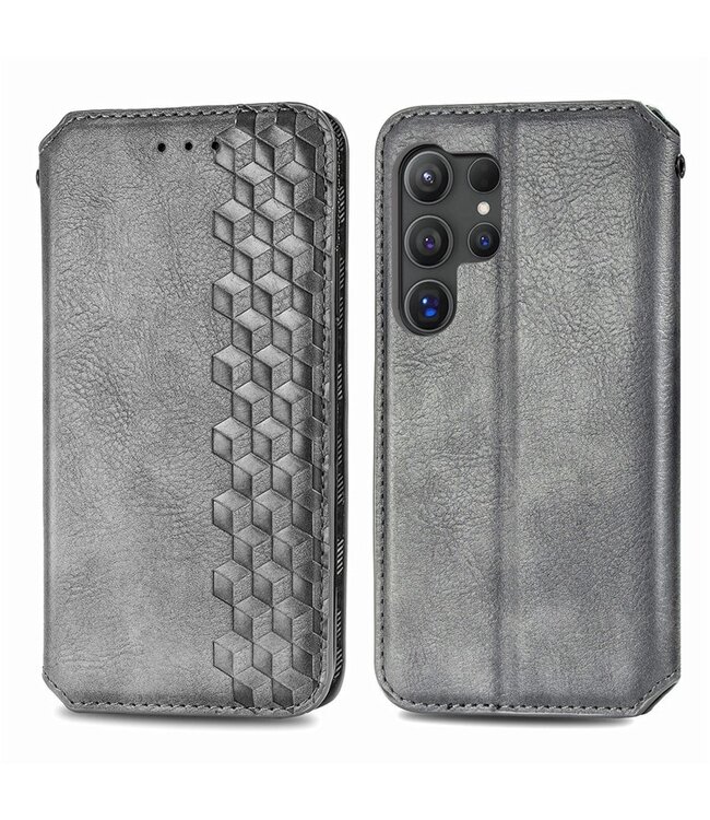 SoFetch Grijs Geometrisch Bookcase Hoesje voor de Samsung Galaxy S24 Ultra