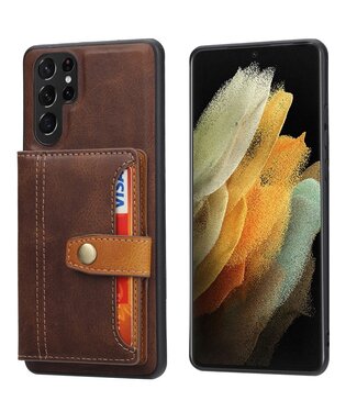 SoFetch Bruin Pasjeshouder Backcover Hoesje Samsung Galaxy S24 Ultra