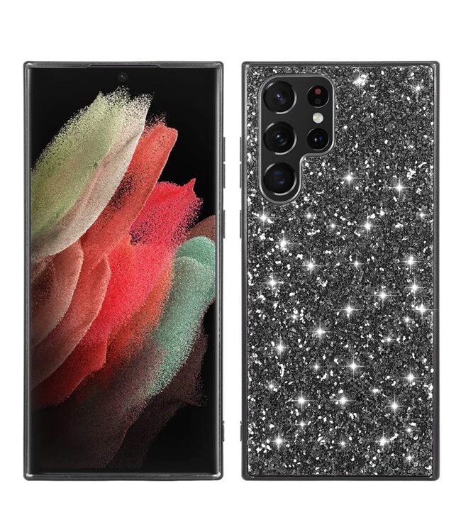 SoFetch Zwart Glitters Hybride Hoesje voor de Samsung Galaxy S24 Ultra