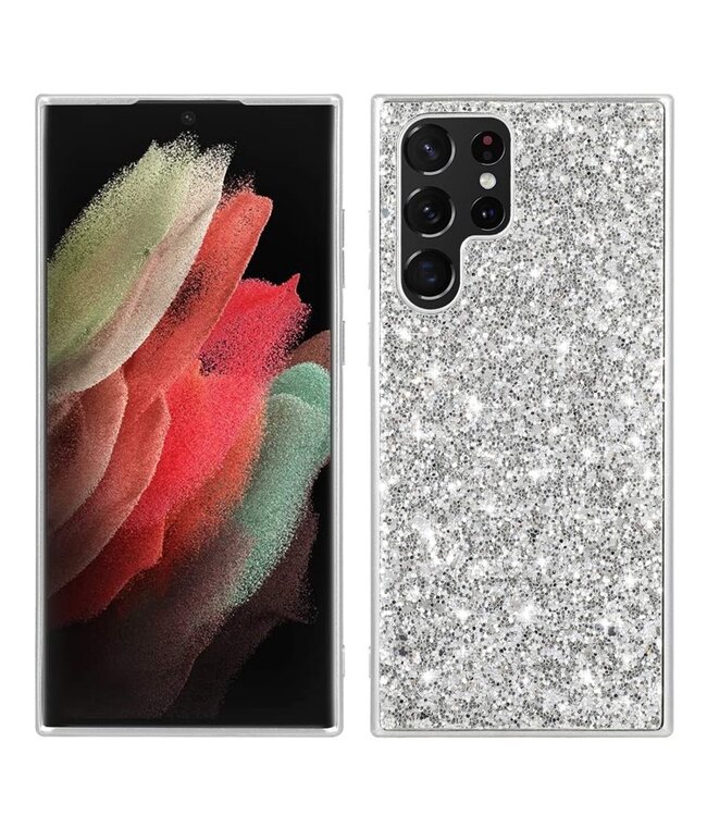SoFetch Zilver Glitters Hybride Hoesje voor de Samsung Galaxy S24 Ultra