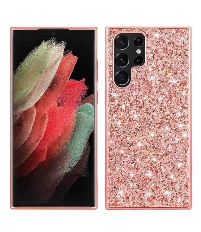 SoFetch Rozegoud Glitters Hybride Hoesje voor de Samsung Galaxy S24 Ultra
