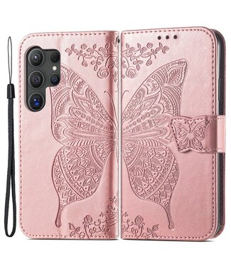 SoFetch Rozegoud Vlinder Bookcase Hoesje Samsung Galaxy S24 Ultra