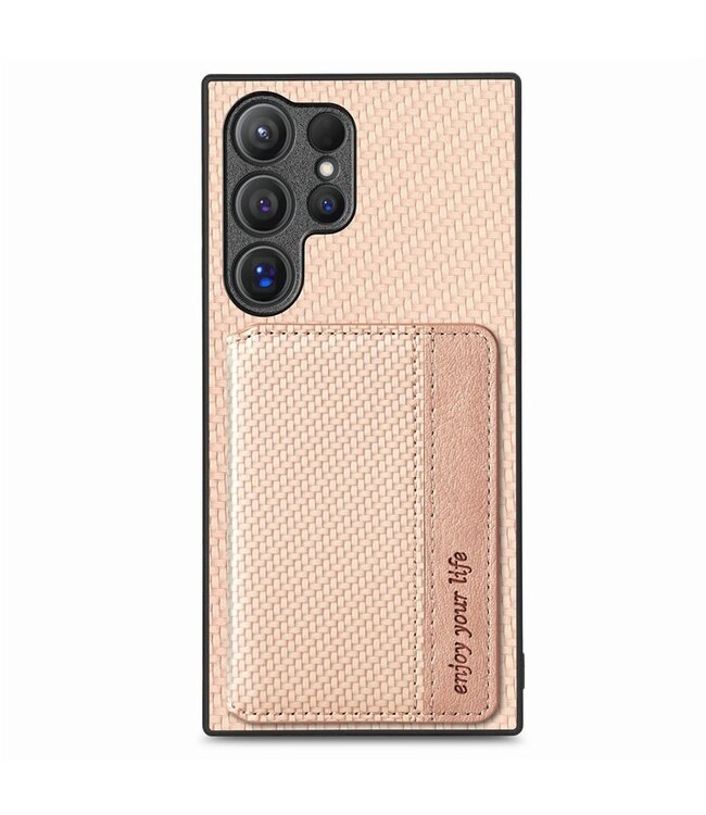 SoFetch Kaki Pasjeshouder Carbon Backcover Hoesje voor de Samsung Galaxy S24 Ultra