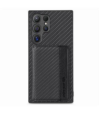 SoFetch Zwart Pasjeshouder Carbon Backcover Hoesje Samsung Galaxy S24 Ultra