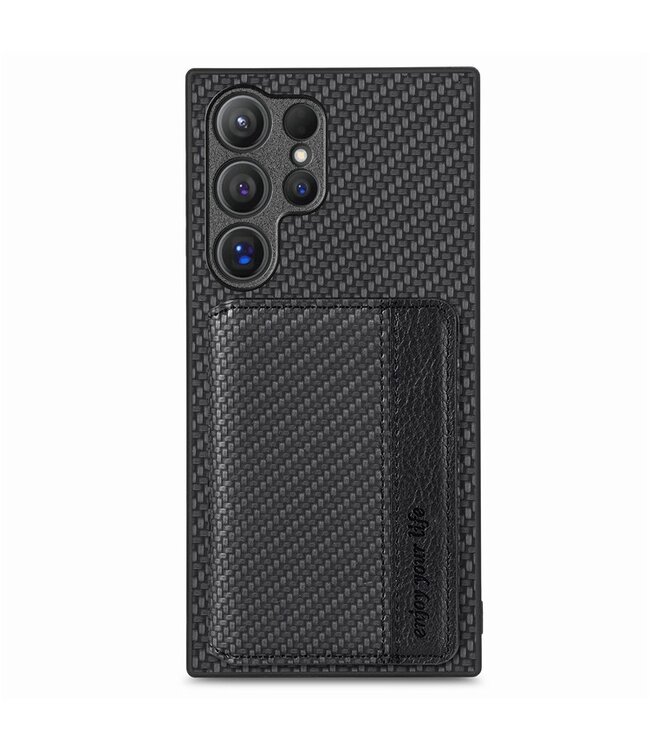 SoFetch Zwart Pasjeshouder Carbon Backcover Hoesje voor de Samsung Galaxy S24 Ultra