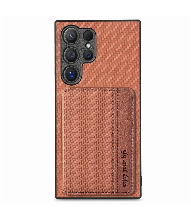 SoFetch Bruin Pasjeshouder Carbon Backcover Hoesje voor de Samsung Galaxy S24 Ultra