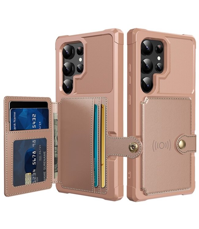 SoFetch Roze Pasjeshouder Houder Hybride Hoesje voor de Samsung Galaxy S24 Ultra