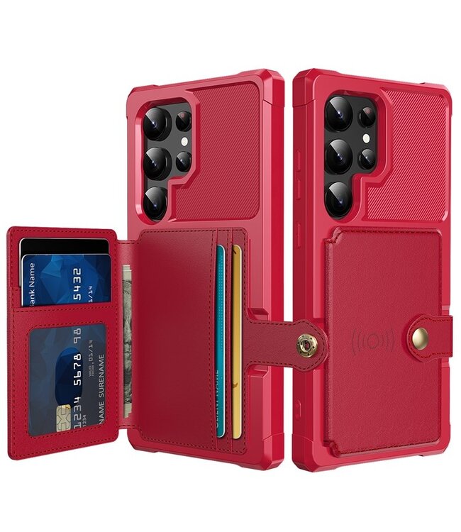 SoFetch Rood Pasjeshouder Houder Hybride Hoesje voor de Samsung Galaxy S24 Ultra
