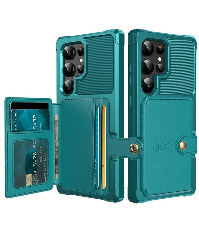 SoFetch Groen Pasjeshouder Houder Hybride Hoesje voor de Samsung Galaxy S24 Ultra