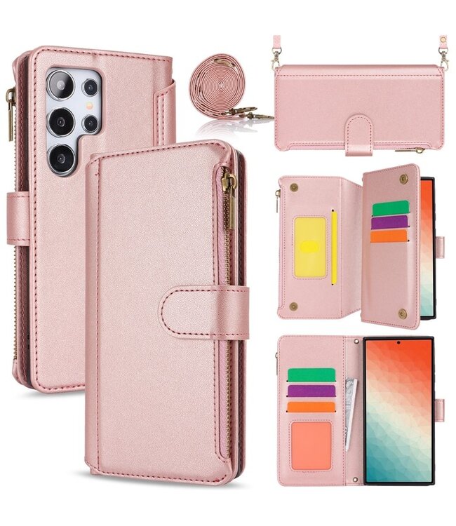 SoFetch Rozegoud RFID Portemonnee Bookcase Hoesje voor de Samsung Galaxy S24 Ultra