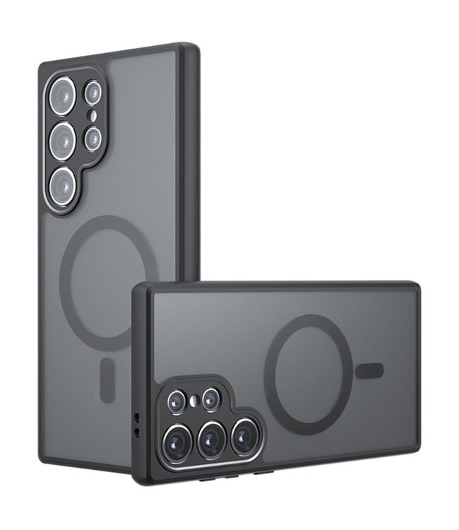 SoFetch Transparant / Zwart MagSafe Mat Hybride Hoesje voor de Samsung Galaxy S24 Ultra