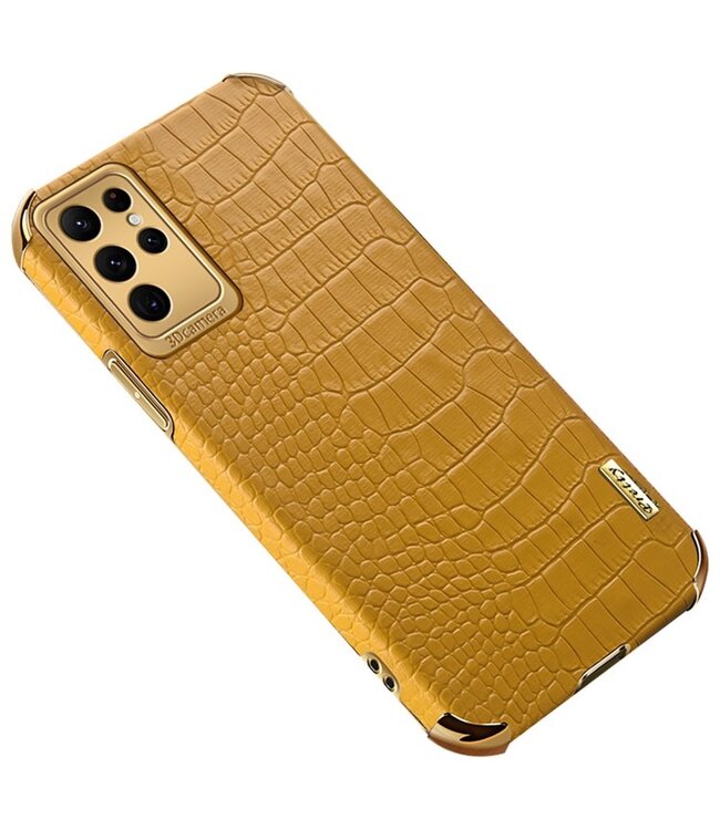 SoFetch Geel Stijlvol Krokodillen Hybride Hoesje voor de Samsung Galaxy S24 Ultra