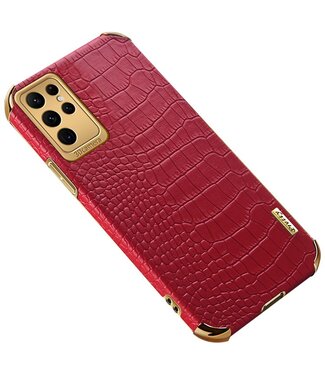 SoFetch Rood Stijlvol Krokodillen Hybride Hoesje Samsung Galaxy S24 Ultra