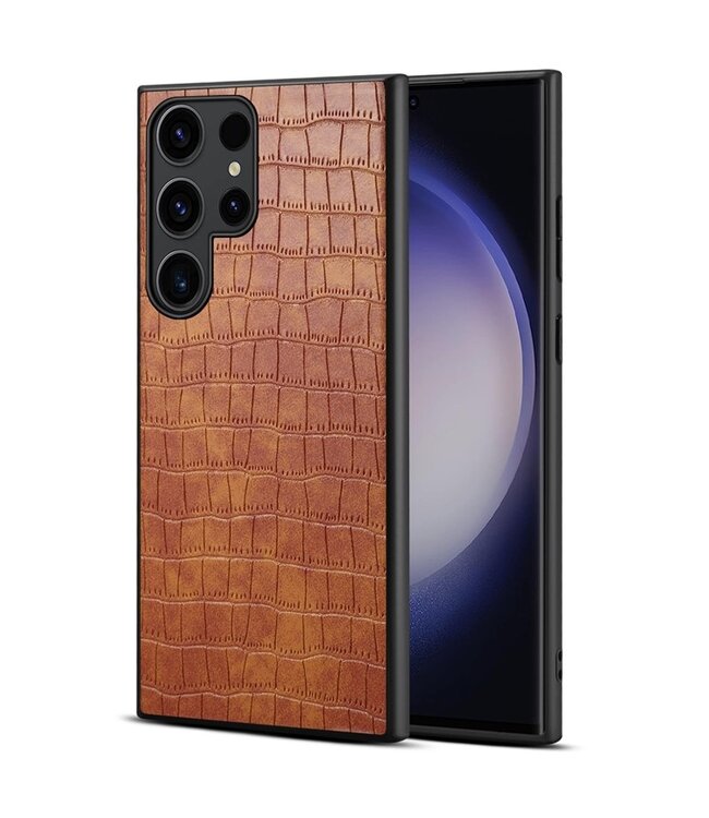 SoFetch Bruin Modern Krokodillen Hybride Hoesje voor de Samsung Galaxy S24 Ultra