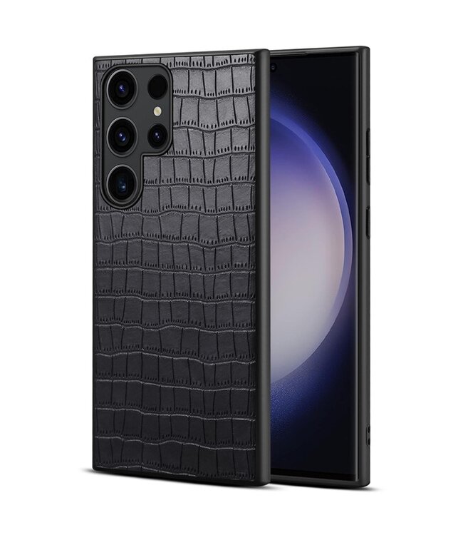 SoFetch Zwart Modern Krokodillen Hybride Hoesje voor de Samsung Galaxy S24 Ultra