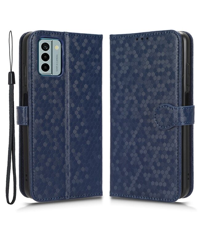 SoFetch Donkerblauw Stippen Bookcase Hoesje met Polsbandje voor de Nokia G22