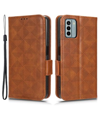 SoFetch Bruin Driehoekdesign Bookcase Hoesje met Polsbandje Nokia G22