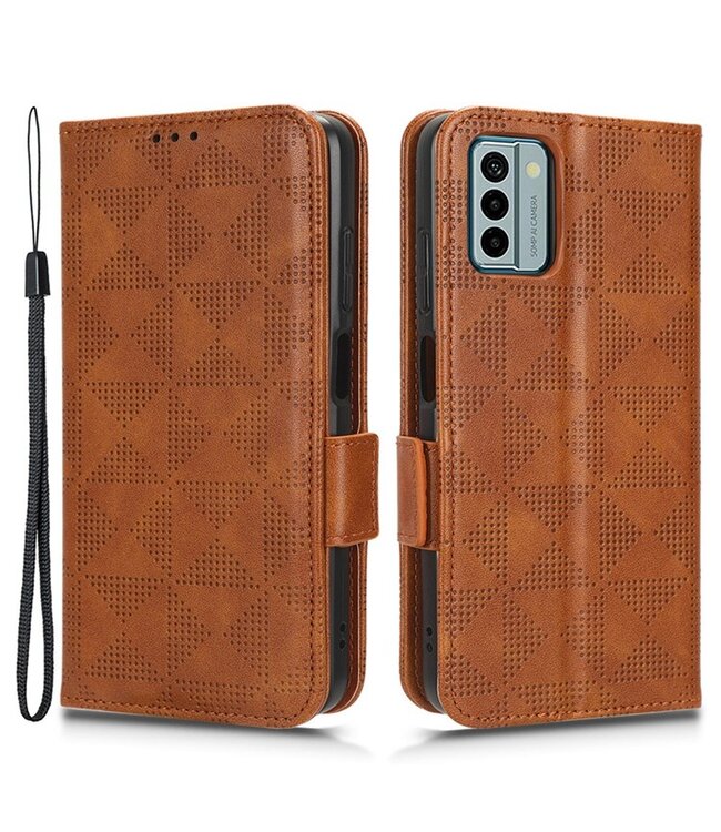 SoFetch Bruin Driehoekdesign Bookcase Hoesje met Polsbandje voor de Nokia G22