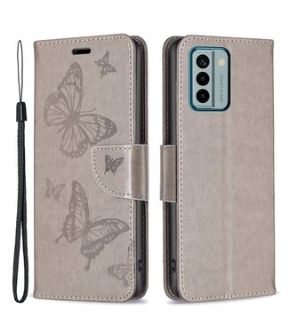 SoFetch Grijs Vlinders Bookcase Hoesje met Polsbandje Nokia G22