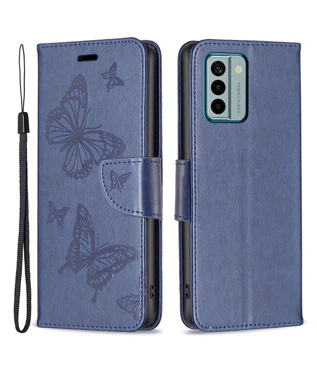SoFetch Blauw Vlinders Bookcase Hoesje met Polsbandje voor de Nokia G22