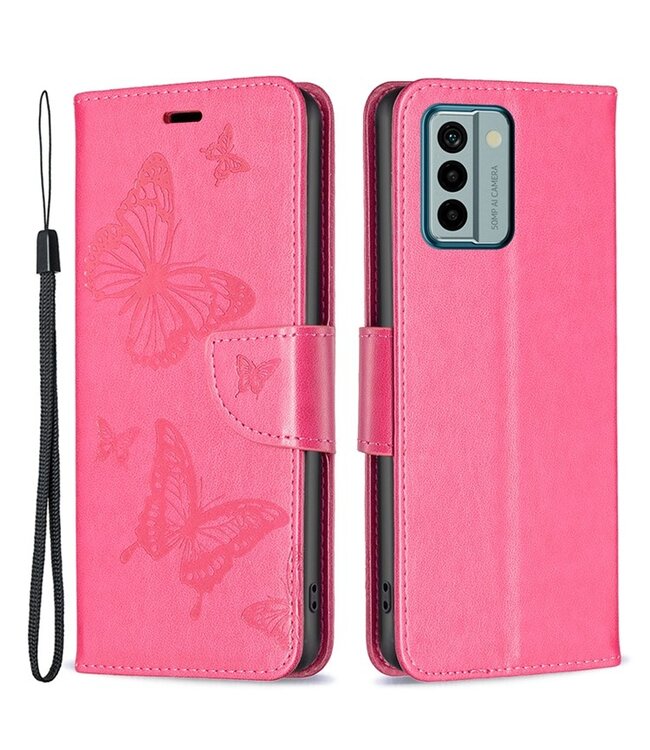 SoFetch Roze Vlinders Bookcase Hoesje met Polsbandje voor de Nokia G22