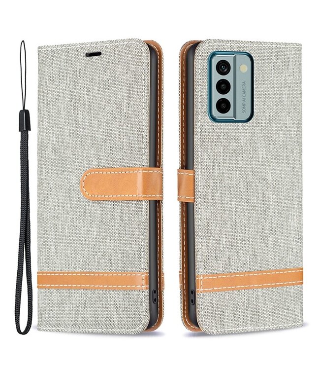 SoFetch Grijs Jeans Bookcase Hoesje met Polsbandje voor de Nokia G22