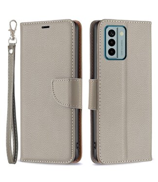 SoFetch Grijs Litchee Bookcase Hoesje met Polsbandje Nokia G22