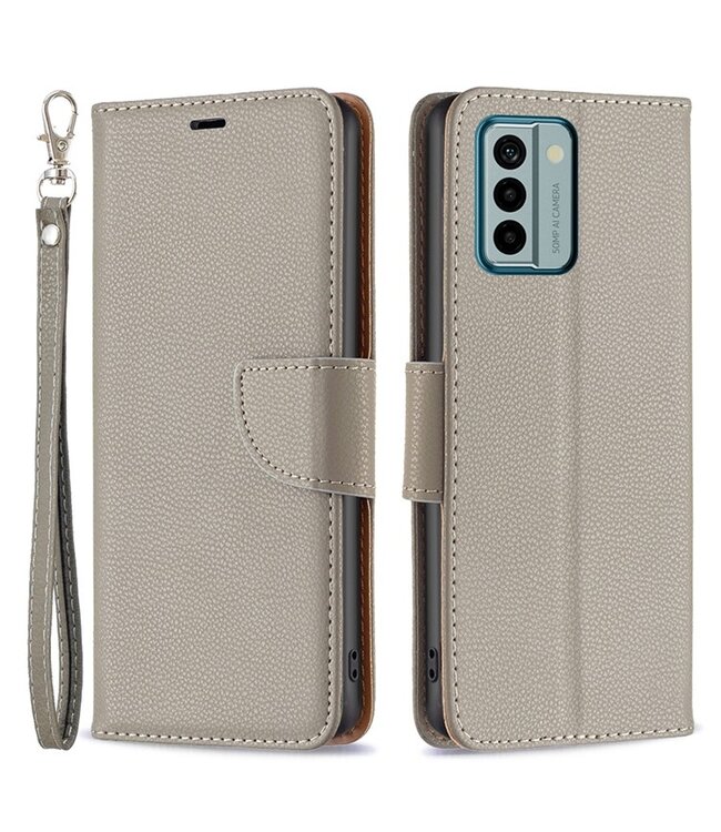 SoFetch Grijs Litchee Bookcase Hoesje met Polsbandje voor de Nokia G22
