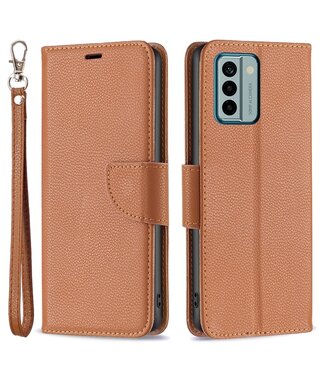 SoFetch Bruin Litchee Bookcase Hoesje met Polsbandje Nokia G22